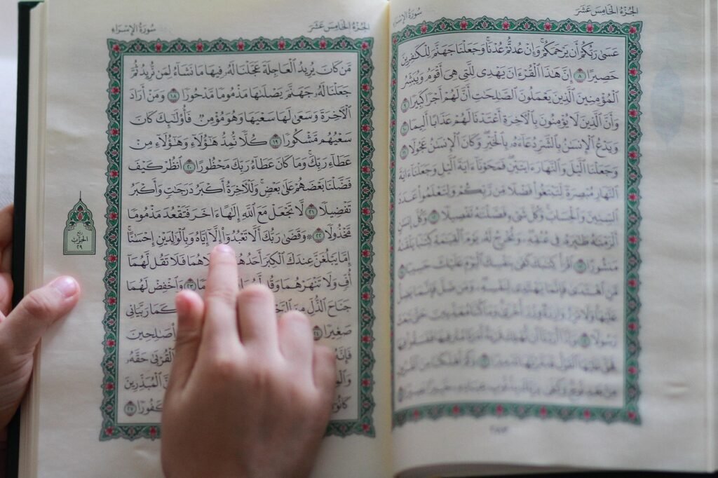 Muslim learner practicing Quran reading online with a teacher
