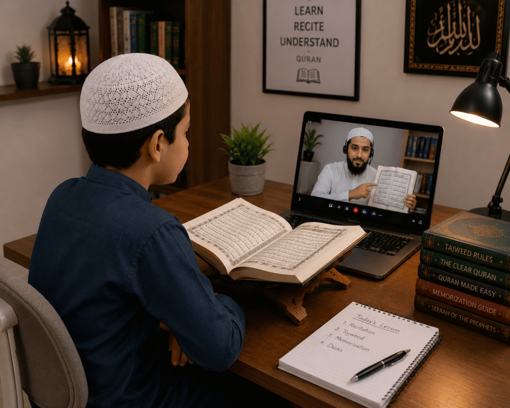 Child learning Quran Tajweed online